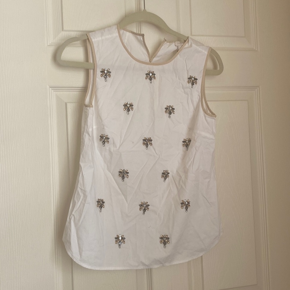 J crew bejeweled sleeveless size 0 top ivory/ cream